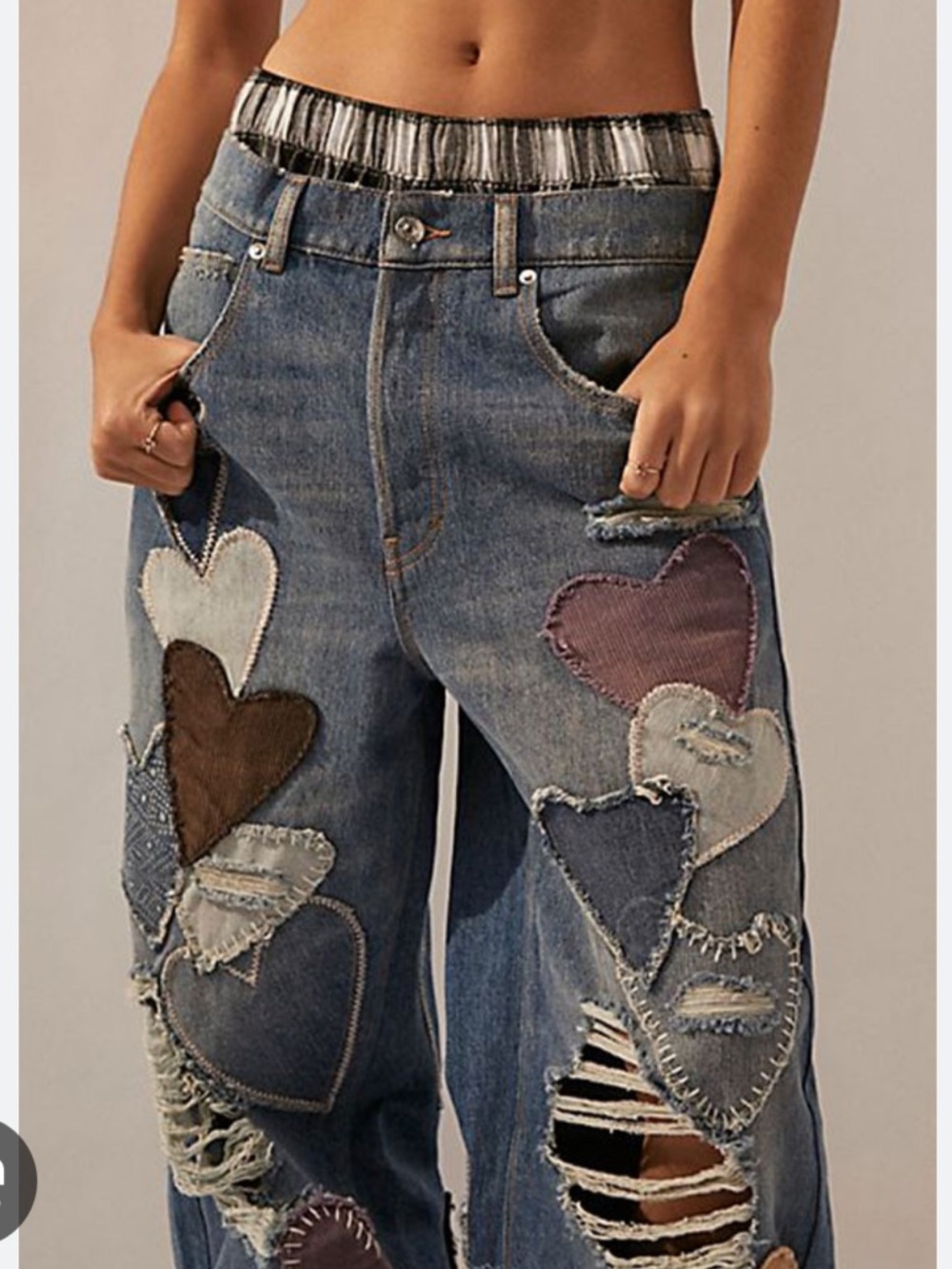 Free People Piece Of My Heart Crazy Good Luck Barrel Jeans Patchwork 27 - Picture 6 of 9